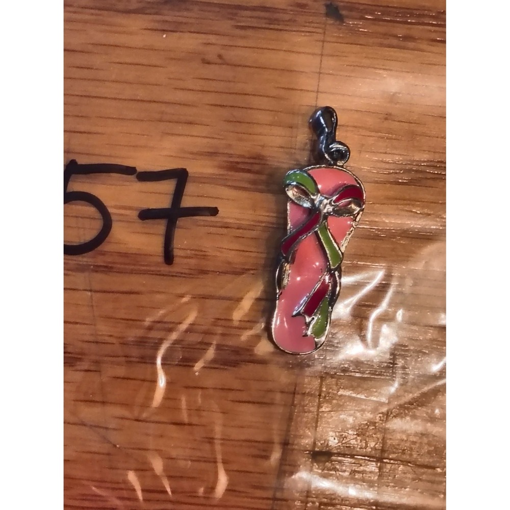 Sterling Silver Enamel Flip Flop Pendant Charm Pink Sandal 925 Beach Jewelry